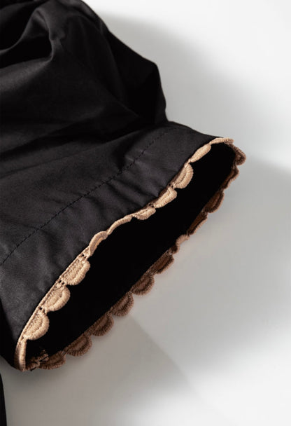 A10 Black Blouse with White Collar and Rick Rack Trim - Ivy's Gifts & Boutique