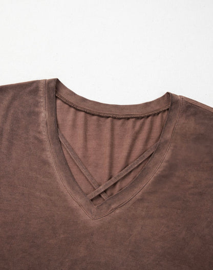 Casual Acid Washed Chestnut Brown Top