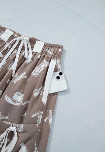 MLRD Rodeo Print  Jogger Style Pants with Cargo apocets and Tie Details