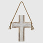 White washed Wooden Cross with Rope and Hardware attached for Hanging