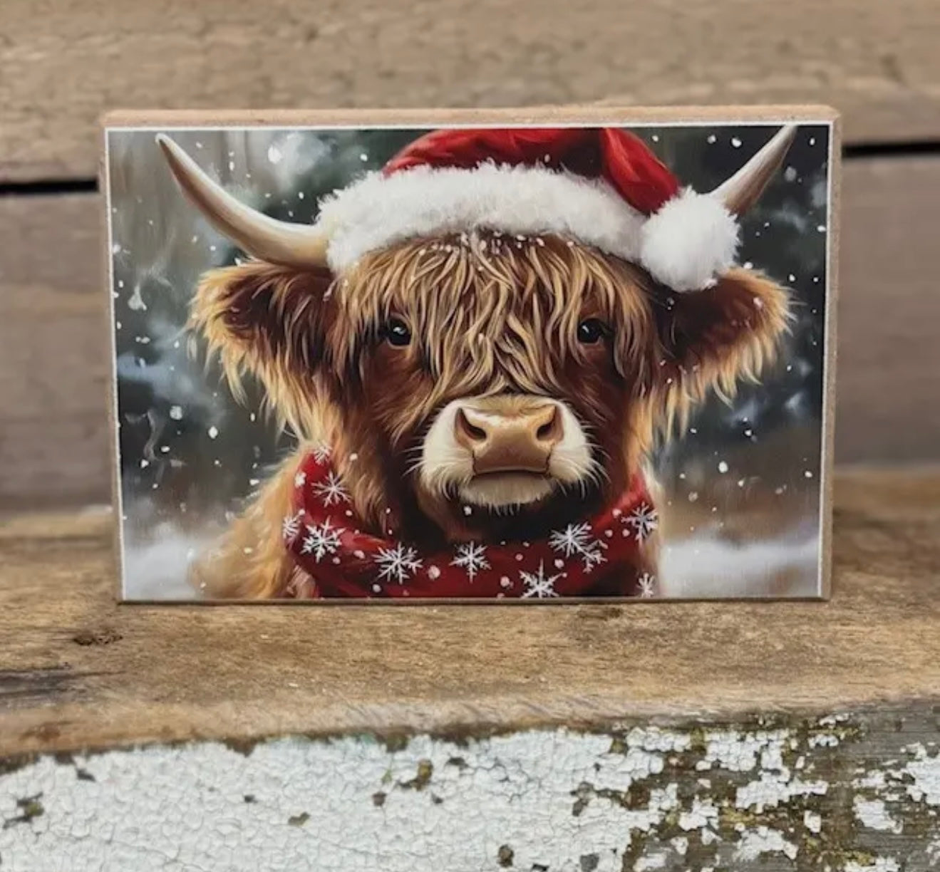 Highland Cow with Hat and Scarf Sign