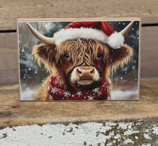 Highland Cow with Hat and Scarf Sign