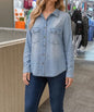 Lightweight soft denim button-up shirt by Ivy's Gifts & Boutique, versatile casual style with front buttons and long sleeves.