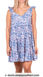 SS Blue and Pink Gathered Dress with Shoulder Ties