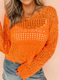 MLOS Cropped Orange Crochet Style Sweater with with Scallop Sleeves and Hem