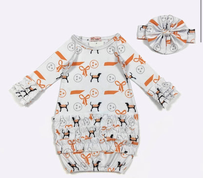 CCTS Ruffled Infant Gown with Elastic Hem (Headband sold separately)
