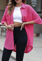 Hot pink waffle weave button-front over shirt from Ivy's Gifts & Boutique, showing the textured fabric and classic style.