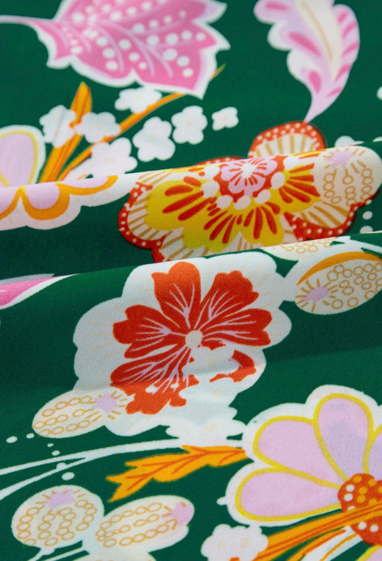 Floral Print Green Blouse with Tie at Neck