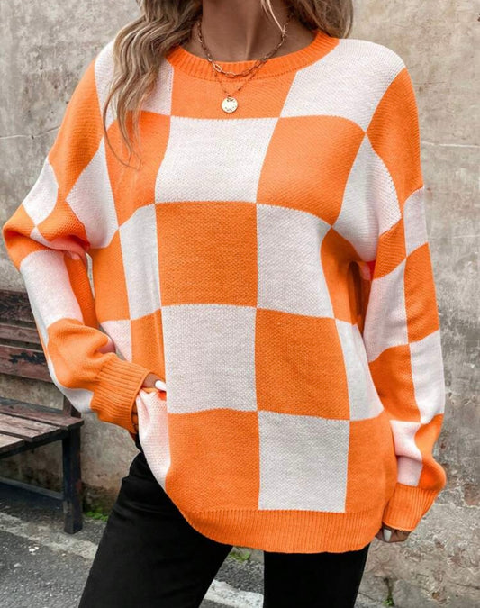 Orange and White Oversized Sweater