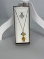 Gold Leaf Design Necklace with Natural Stone Pendant and Gold Leaf Design Bracelet