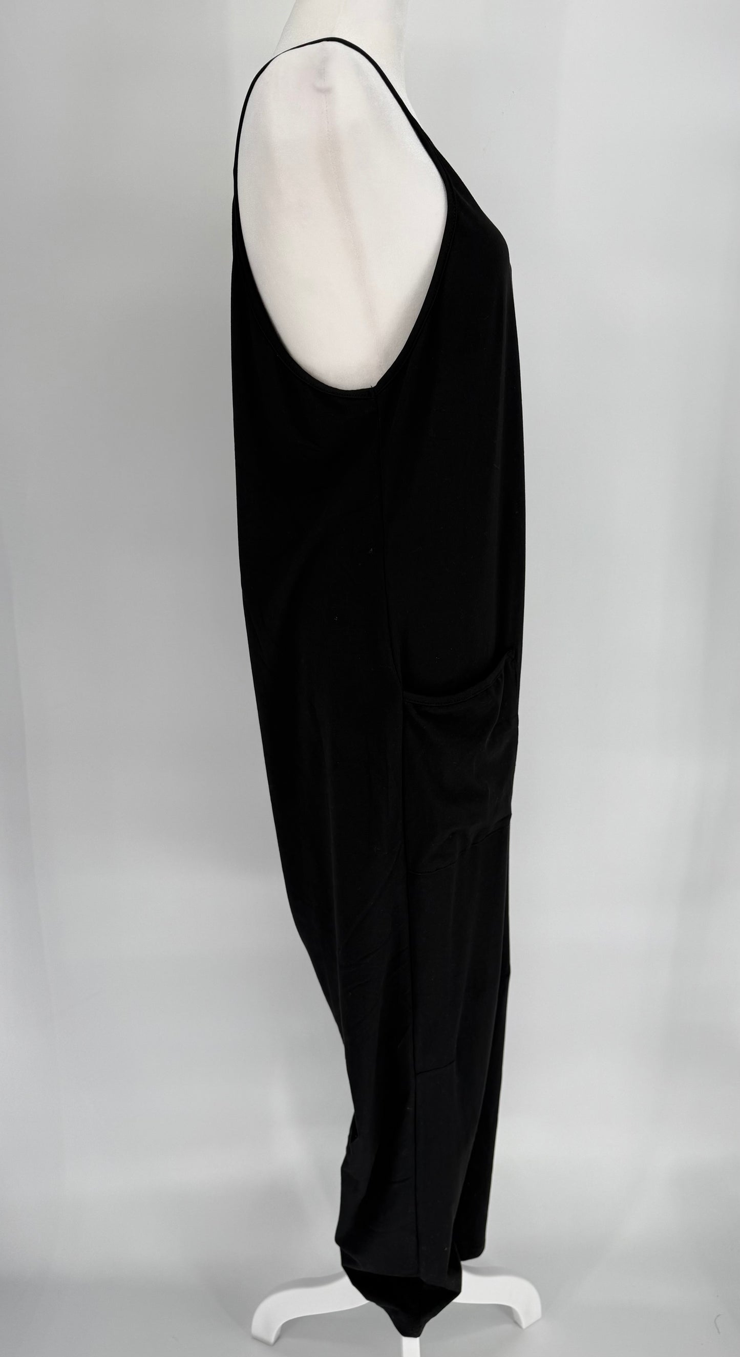 Black Loose Fit Overalls with Pockets