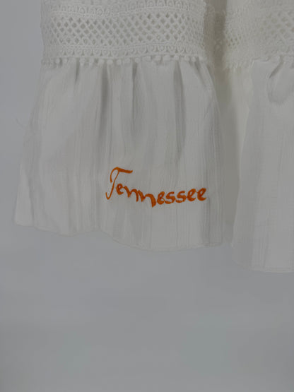 Girls White Elastic Bodice Tennessee Embroidered Dress