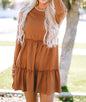Chestnut Brown Exposed Seam Dress with Ruffle Hem