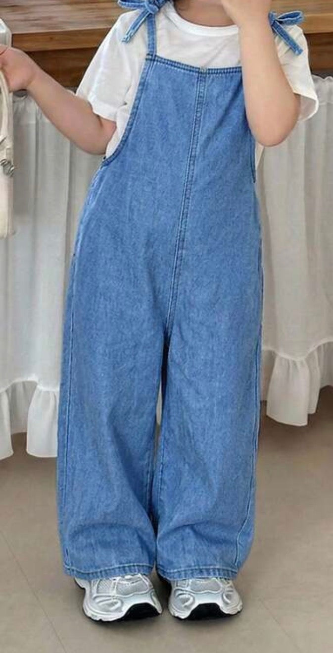 Ivy's Gifts & Boutique DN41 denim overall jumpsuit with trendy oversized fit, featuring classic blue denim fabric and adjustable straps.