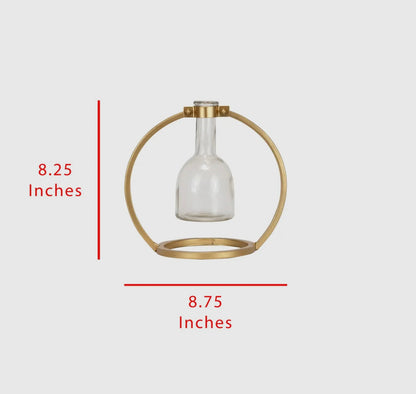 Floating Glass Bud Vase with Brass Finish Holder