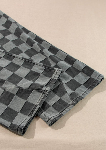 Black and Gray Checked Denim Pants