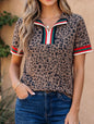MLGR Animal Print Half Zip Top with Green and Red Accents