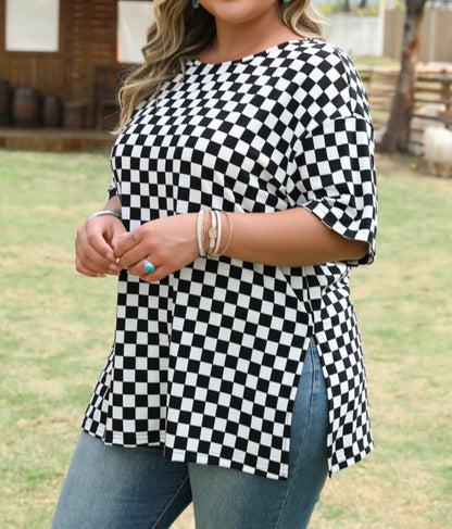 Black and White Top with Side Splits