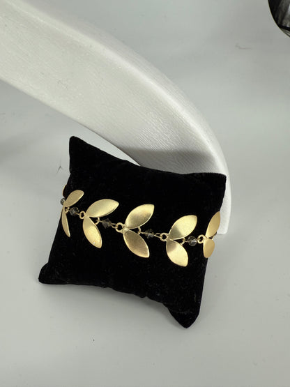 Gold Leaf Design Necklace with Natural Stone Pendant and Gold Leaf Design Bracelet