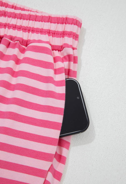 MLPSB Pink Stripe Long Sleeve 2 Piece Lounge Style Pant Set with Button Details