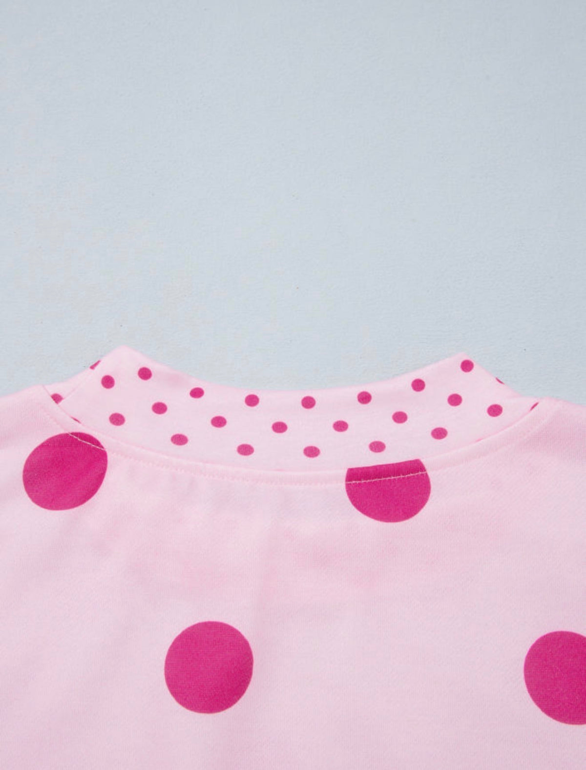 MLPPD Pink Polka Dot Oversized Long Sleeve Top with Smaller Polka Dot Trim