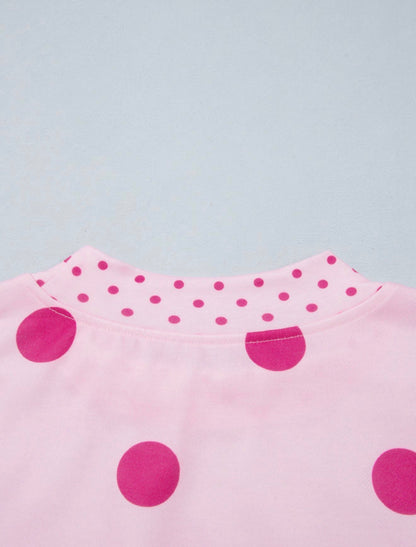 MLPPD Pink Polka Dot Oversized Long Sleeve Top with Smaller Polka Dot Trim