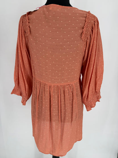 Umgee Coral Blouse with Smocked Detail Sleeves
