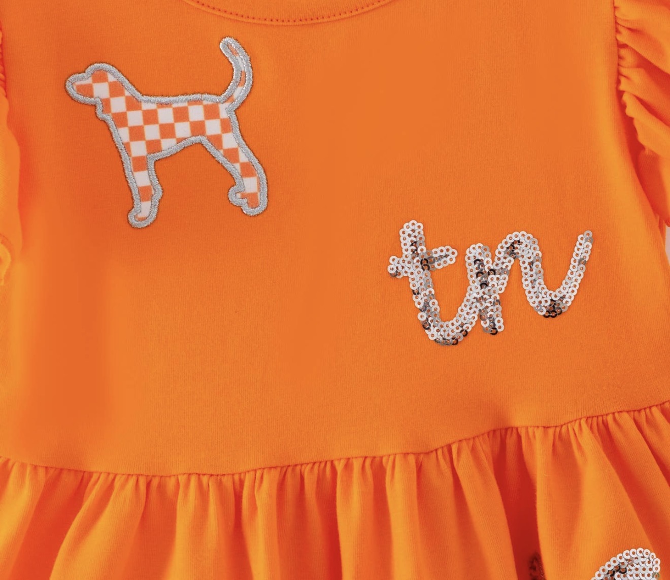 CCTND Orange Flutter Sleeve Tier Ruffle Hem Dress with Sequin Embellishments