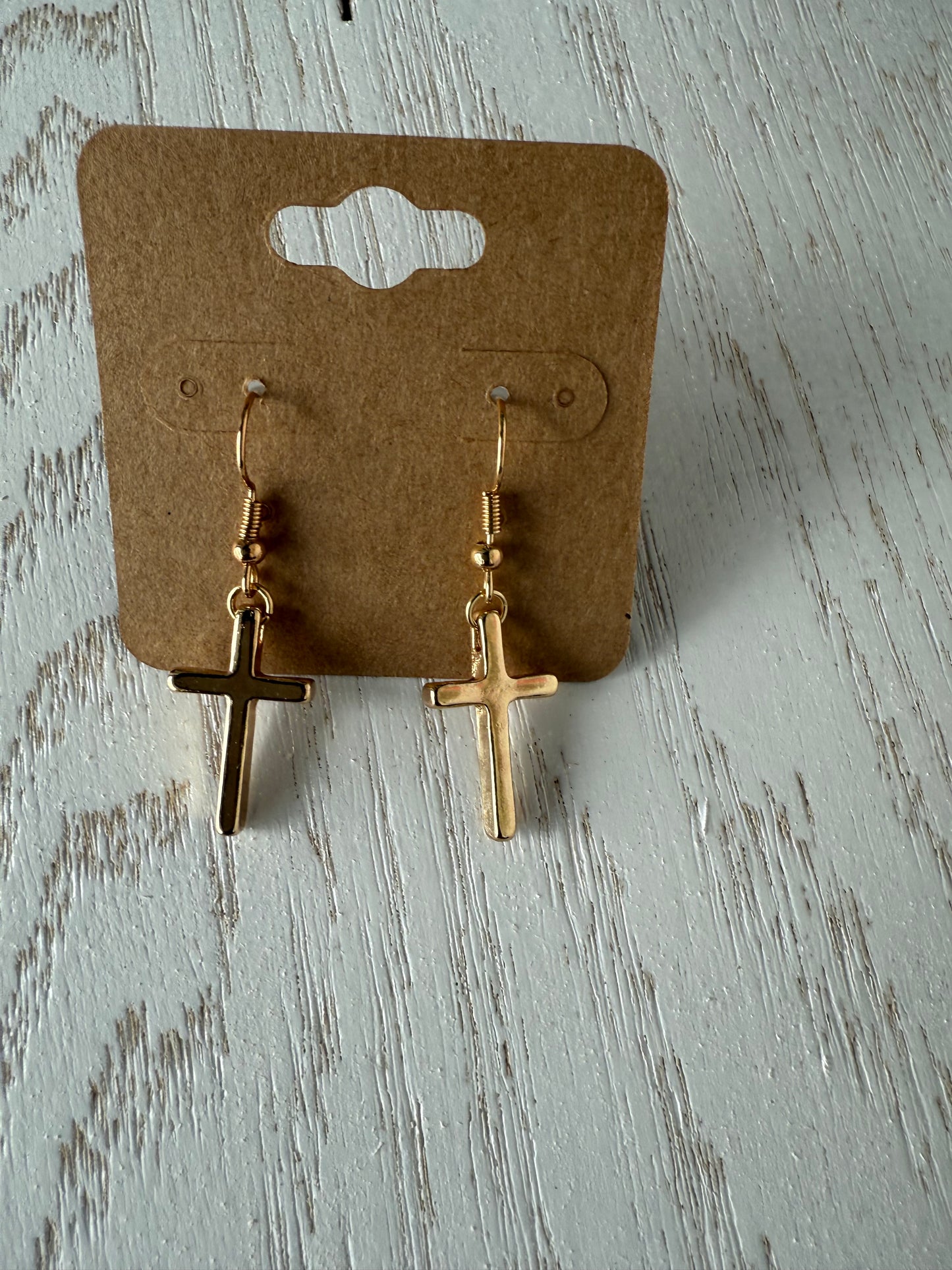 Gold Dangle Cross Earrings