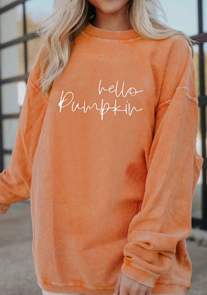 MLHP Orange Ribbed Hello Pumpkin Corduroy Long SleeveTop
