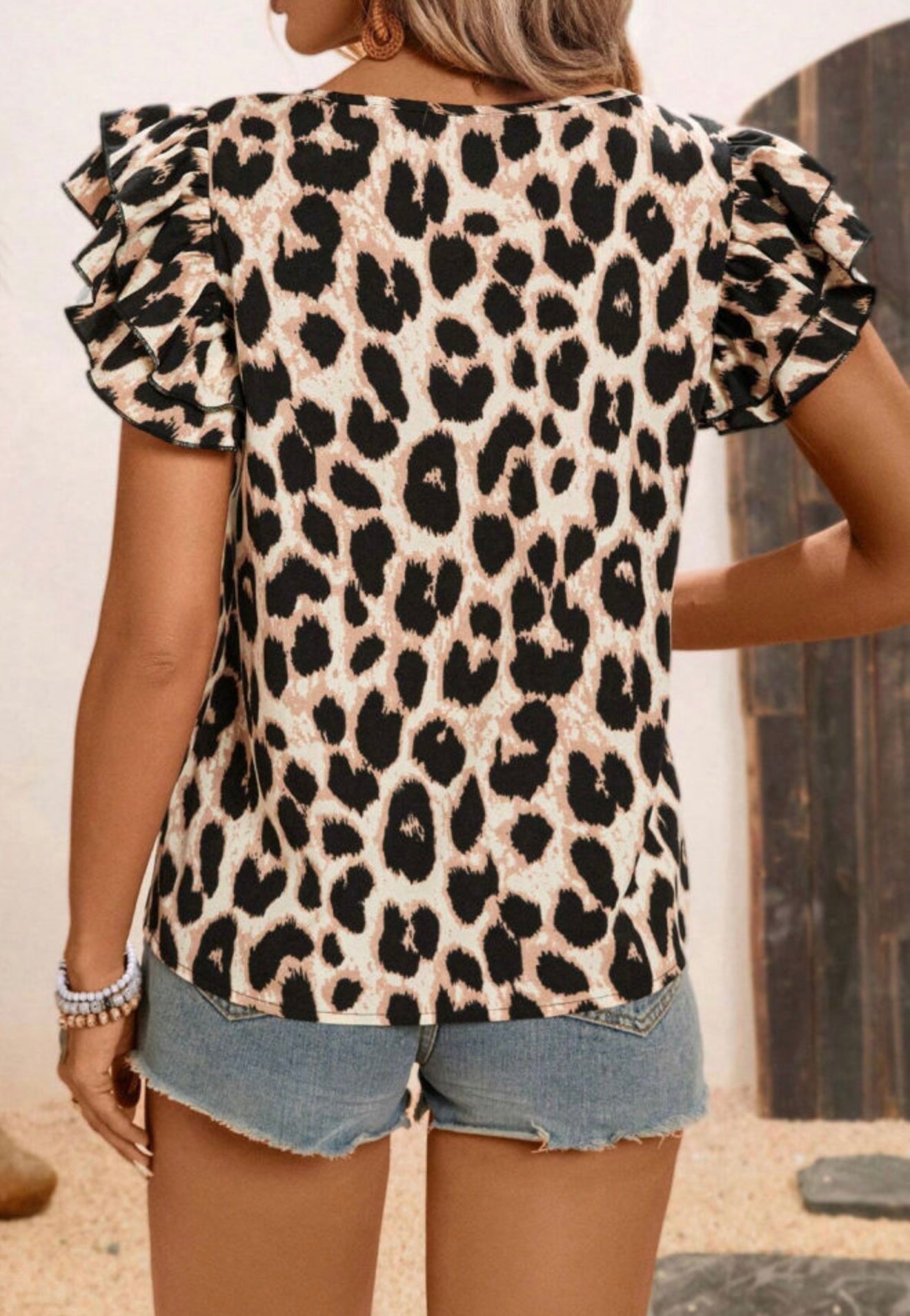Animal Print Ruffle Cap Sleeve