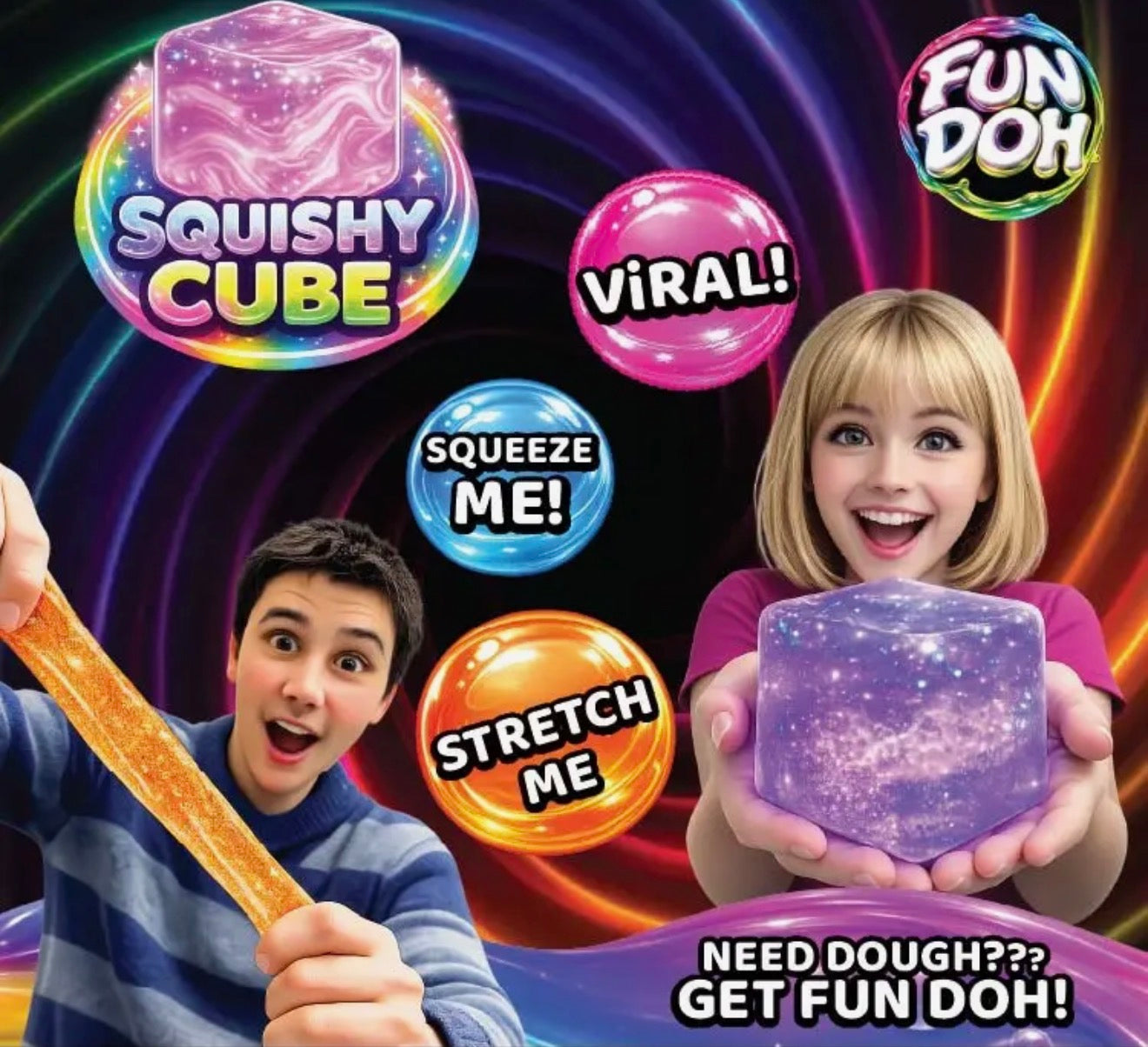 Colorful Toy3 Glitter Squishy Cubes from Ivy's Gifts & Boutique, soft textured stress relief toys with glitter accents.