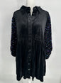 Black Velvet Button Front Dress with Sequin Sleeves