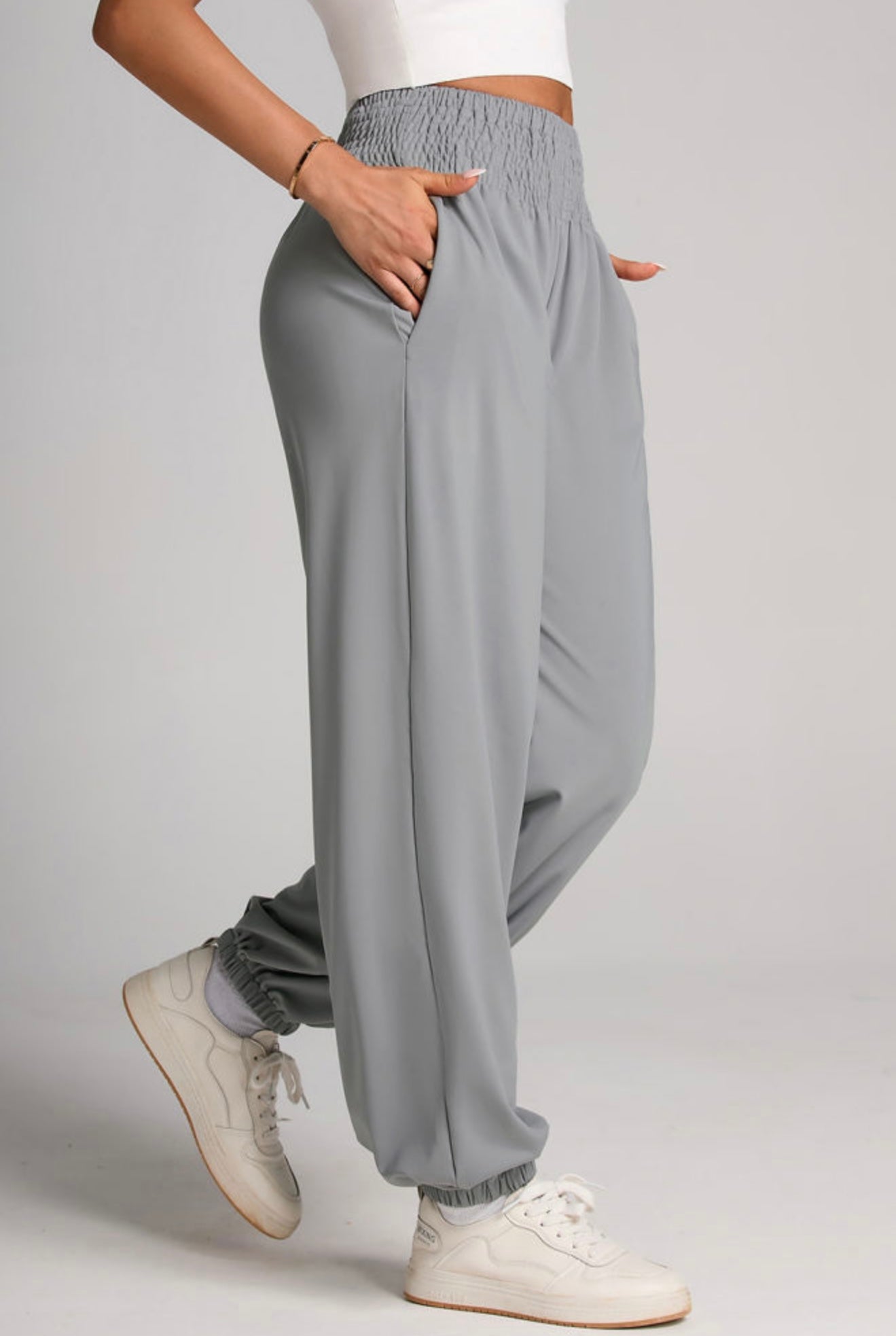 A14 Gray Jogger Pants with Wide Waistband - Ivy's Gifts & Boutique