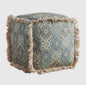Green Printed Fringe accent Pouf Cube