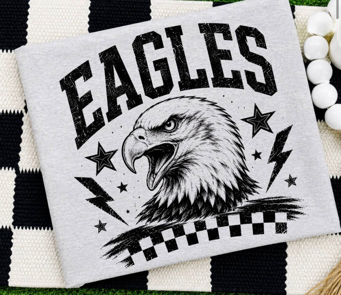 FEA EAGLES Printed T Shirt with Checkered Print and Eagle Head Design