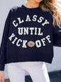 MLCKO Classy Until Kickoff Plush Lettered Cropped Oversized Sweatshirt in Navy