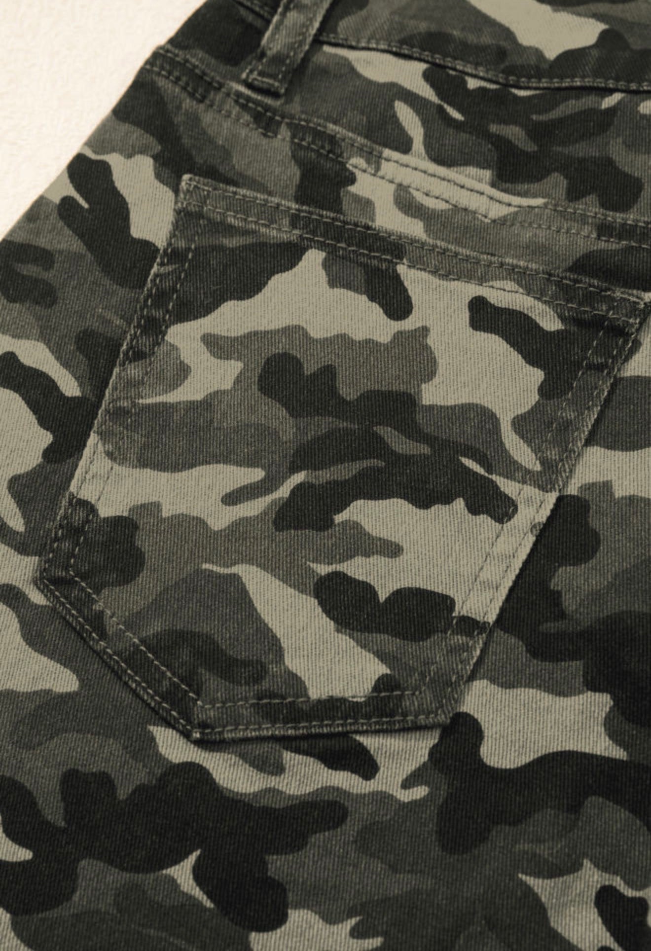 MLCM Camo Print Cargo Wide Leg Pants in Comfy Stretch Denim