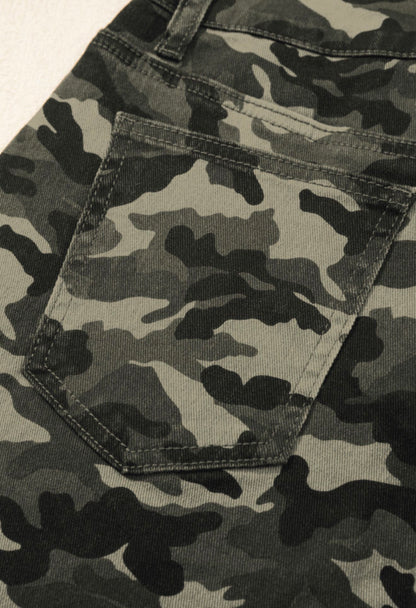 MLCM Camo Print Cargo Wide Leg Pants in Comfy Stretch Denim