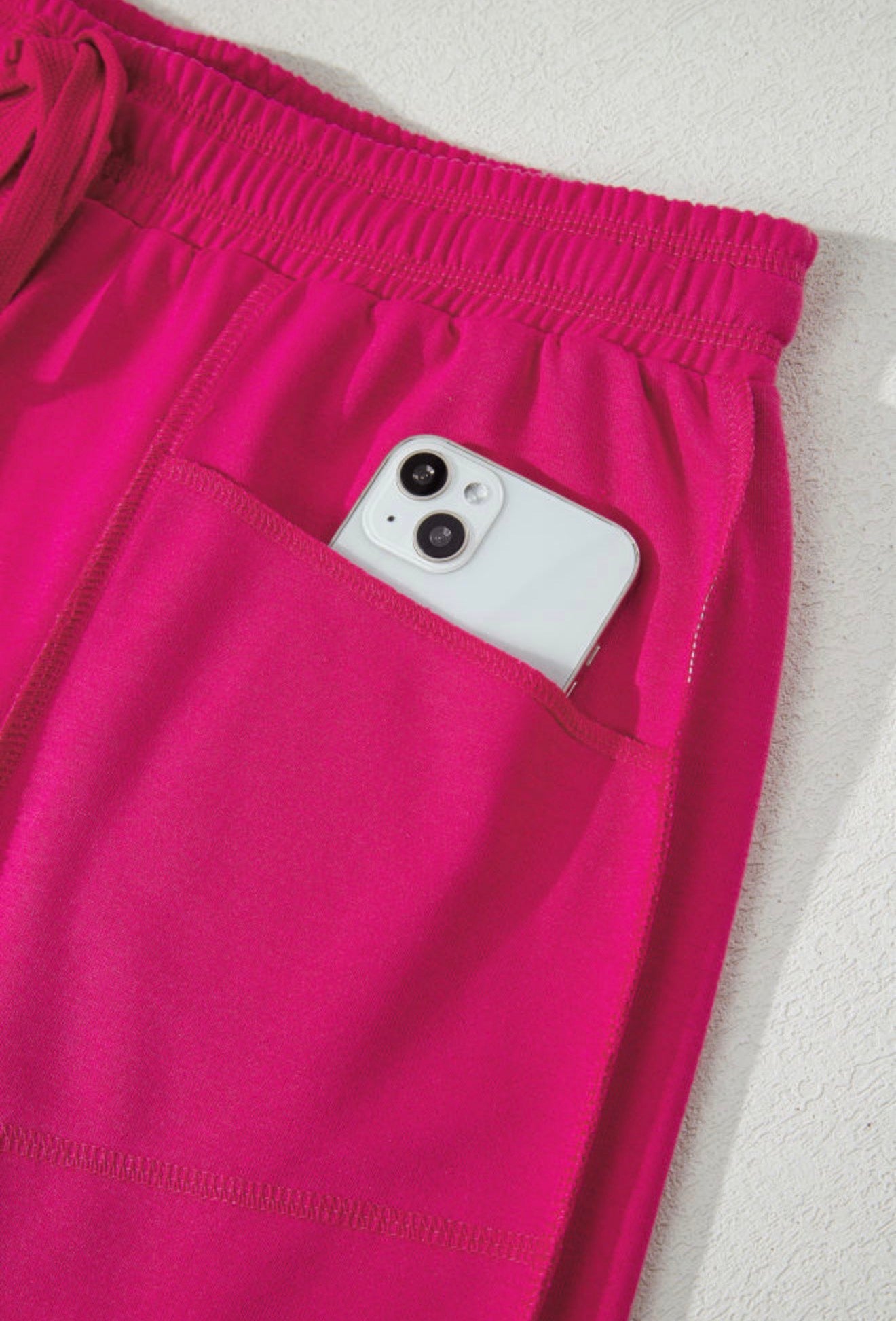 Deep pink dropped shoulder boxy cropped top and elastic waist comfy pants with pockets by Ivy's Gifts & Boutique