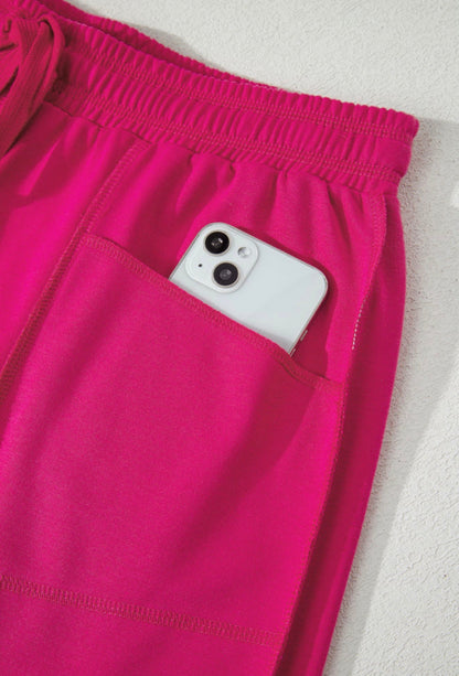 Deep pink dropped shoulder boxy cropped top and elastic waist comfy pants with pockets by Ivy's Gifts & Boutique