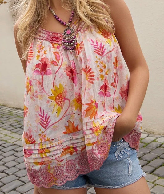 MY30 Caroline’s Carefree Top in Pink with Gorgeous Hem Details and Super Lightweight Flowy Fabric