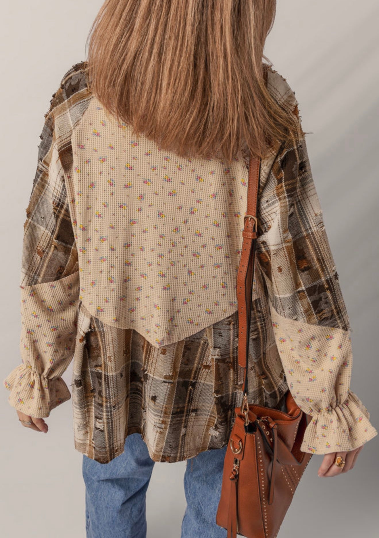 A51 Boho Style Patchwork Style Button Up Blouse - Ivy's Gifts & Boutique