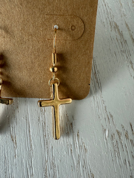 Gold Dangle Cross Earrings