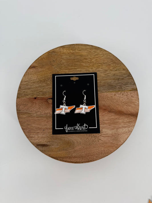 Tennessee State Earrings with Silver Power T overlay
