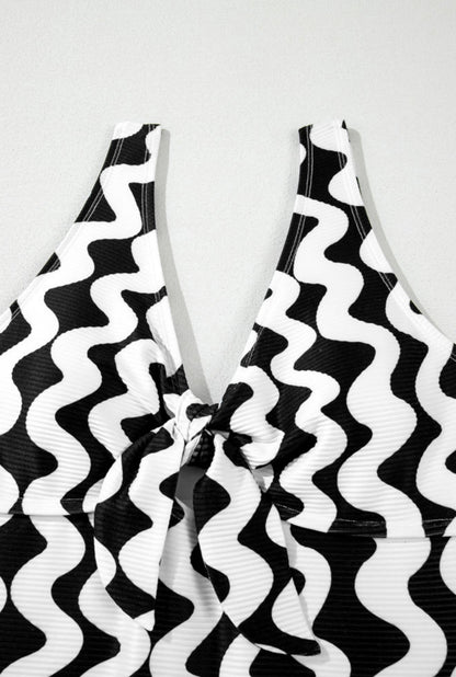 Navy and White One Piece Bathing Suit