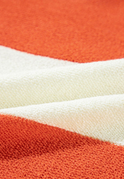 MLOR Orange and White Wide Stripe v Neck Sweater