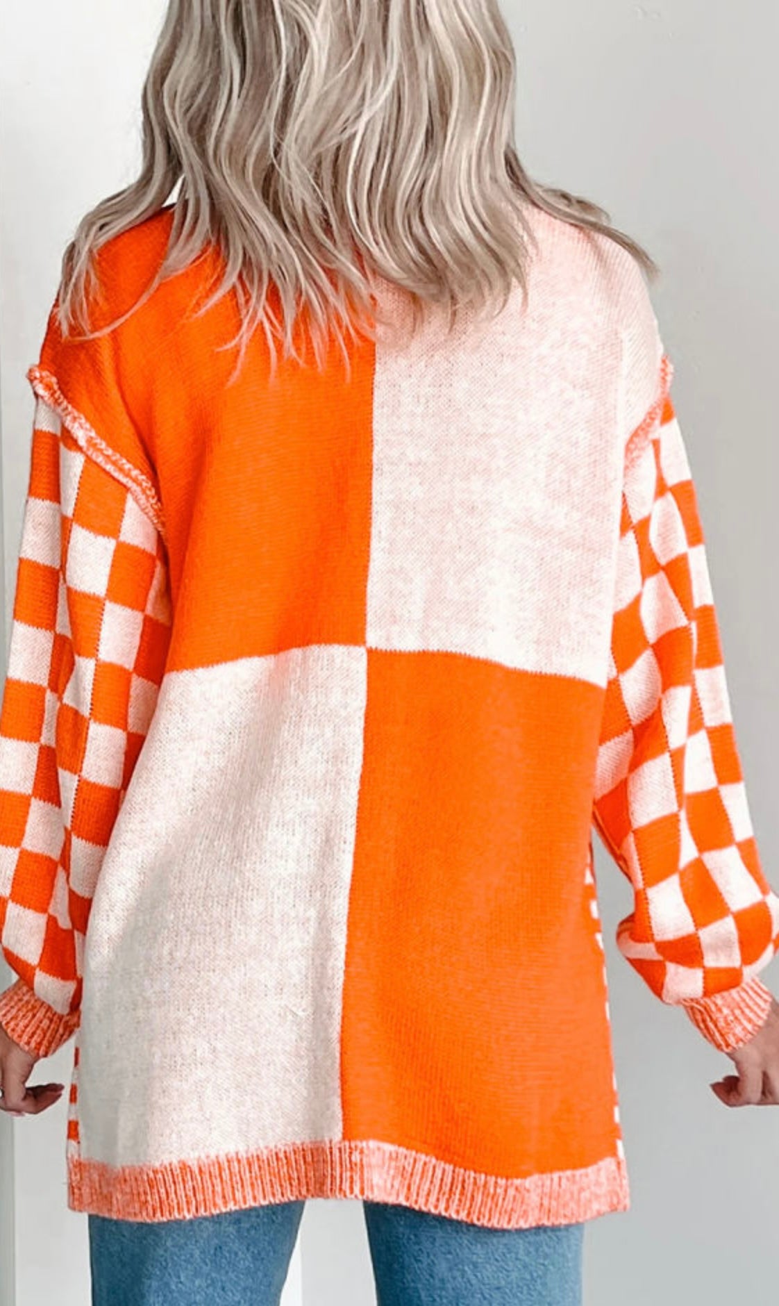Checkered Sweater in Orange and White