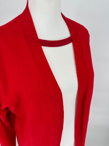 Red Open Front Cardigan Sweater