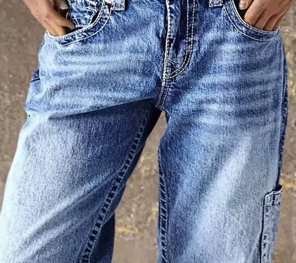 CJF Medium Wash Stretch Fit Denim Carpenter Style Jeans